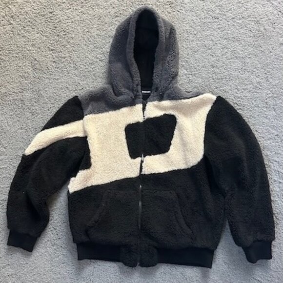 Diesel S-Aldy Sweatshirt Faux Fur Fleece Jacket - White, cream and black -Size M - Picture 4 of 14